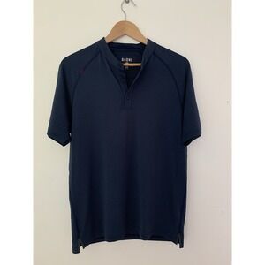 Rhône Delta Piqué Performance Henley Band Collar Navy M Golf Sweat Wicking Sport